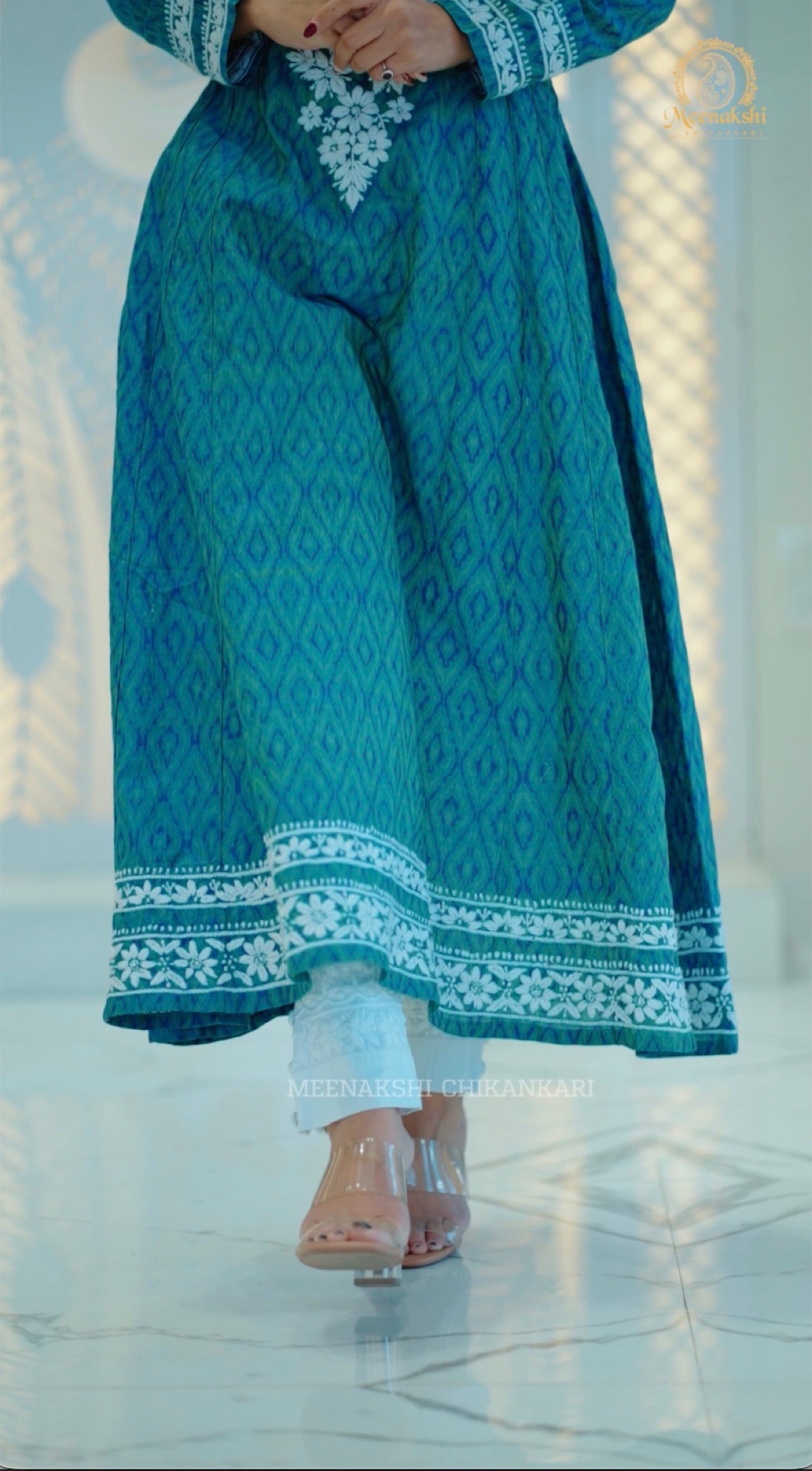 06FJ Jabili Ikkat Print Chikankari Anarkali