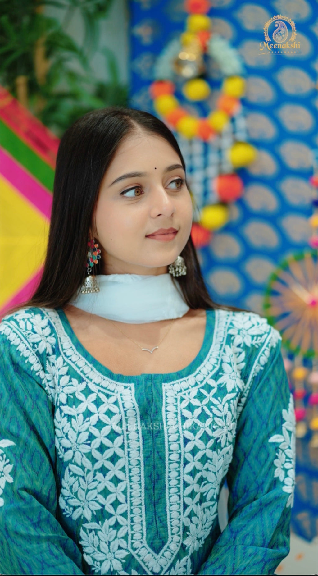 06FJ Jabili Ikkat Print Chikankari Anarkali