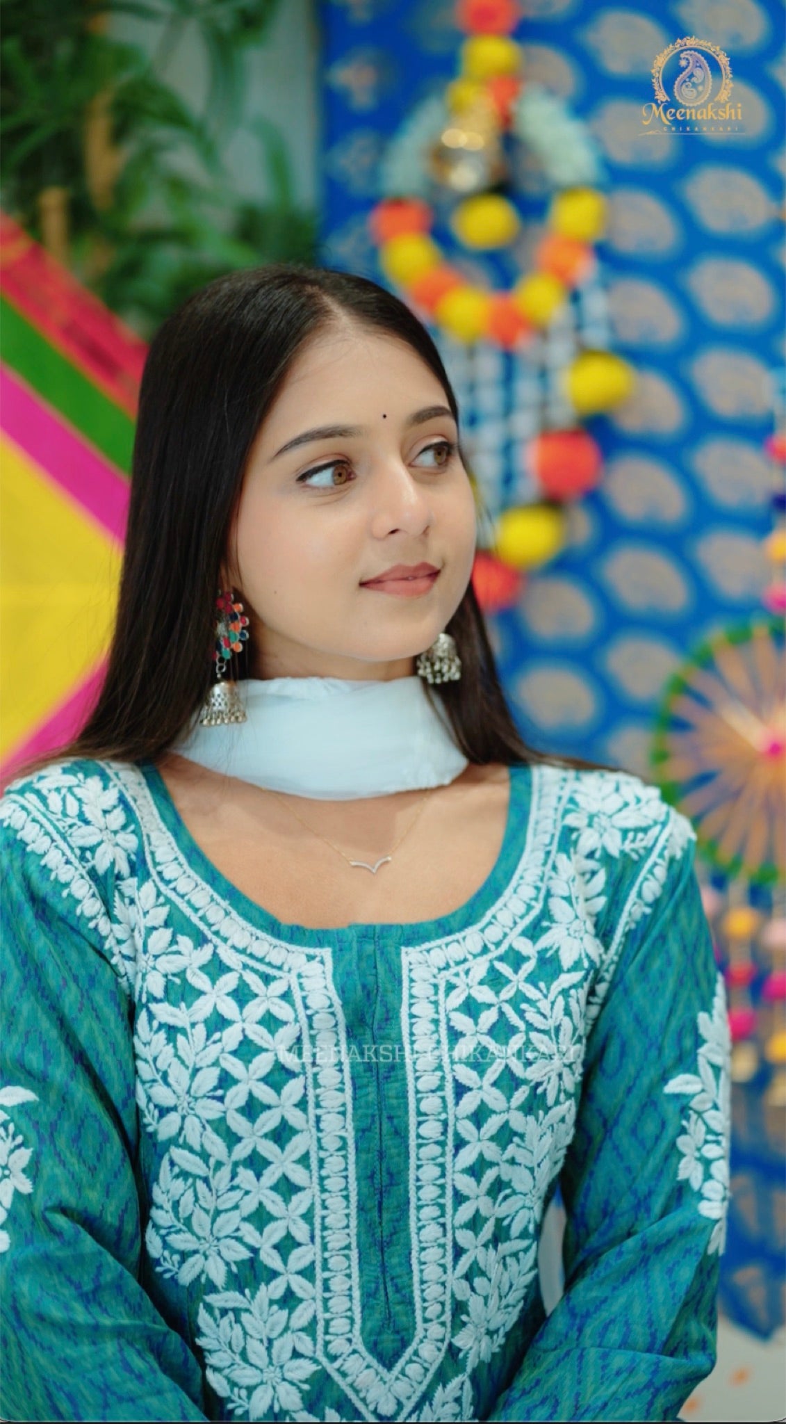 06FJ Jabili Ikkat Print Chikankari Anarkali
