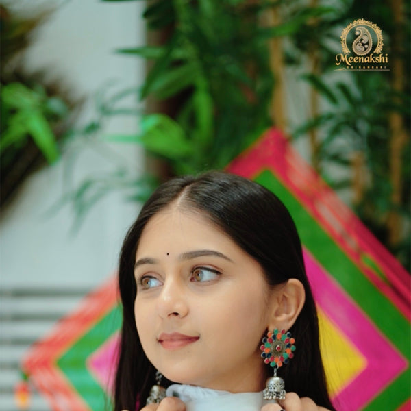 06FJ Jabili Ikkat Print Chikankari Anarkali