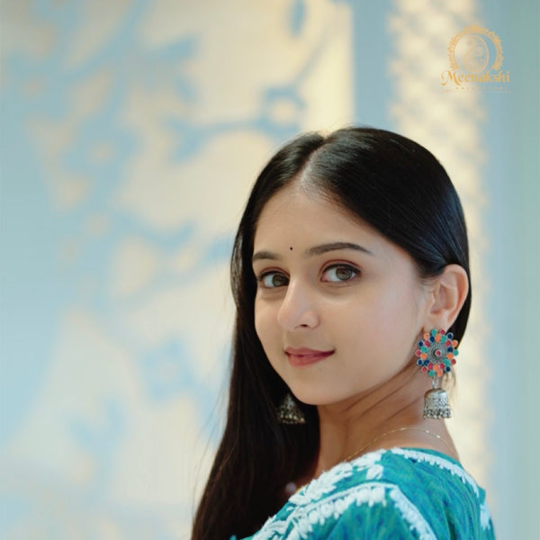 06FJ Jabili Ikkat Print Chikankari Anarkali