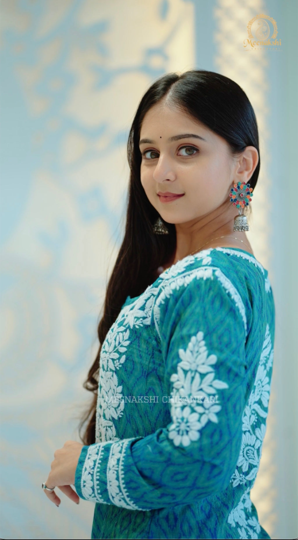 06FJ Jabili Ikkat Print Chikankari Anarkali