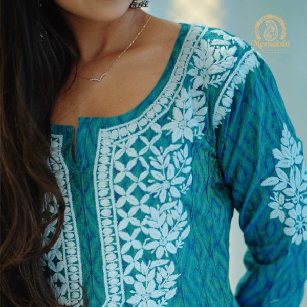 06FJ Jabili Ikkat Print Chikankari Anarkali