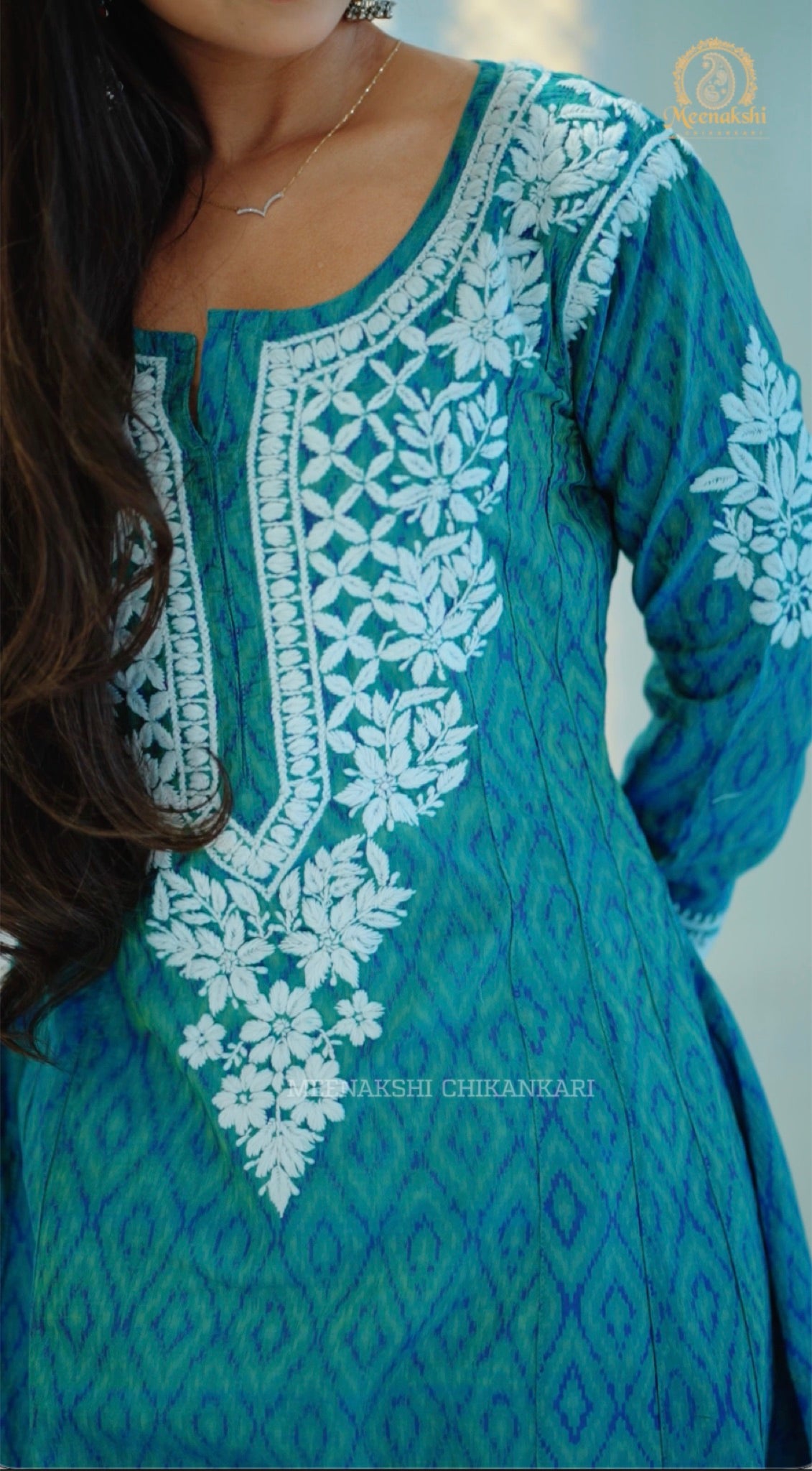 06FJ Jabili Ikkat Print Chikankari Anarkali