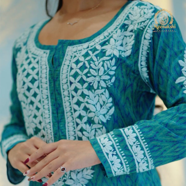 06FJ Jabili Ikkat Print Chikankari Anarkali