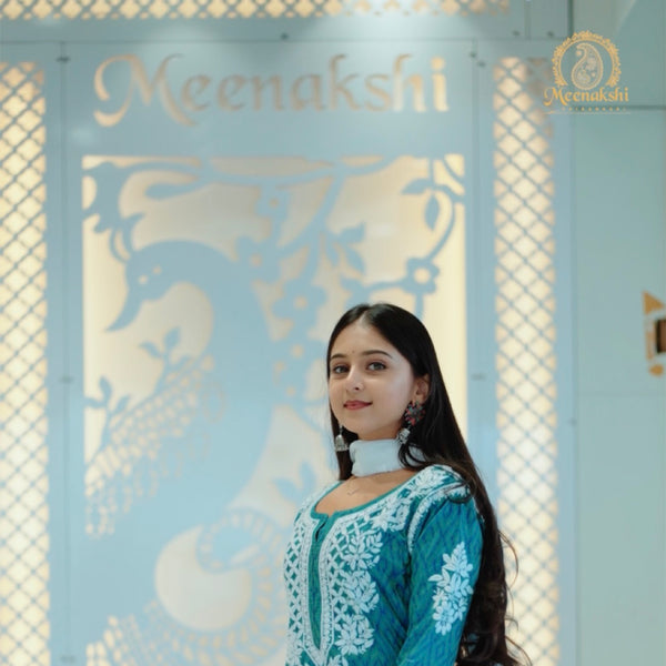 06FJ Jabili Ikkat Print Chikankari Anarkali