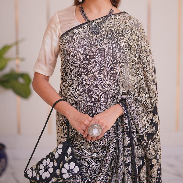13M Medha Pure Georgette Designer Chikankari Saree