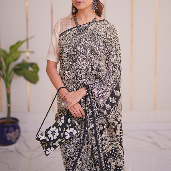13M Medha Pure Georgette Designer Chikankari Saree