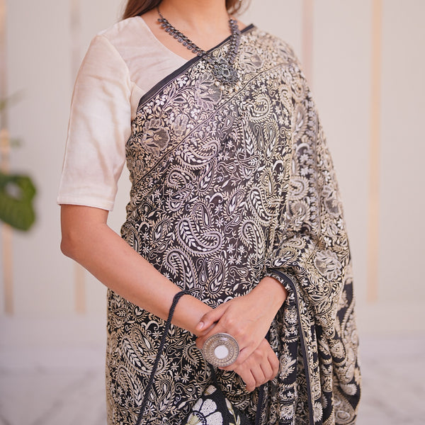 13M Medha Pure Georgette Designer Chikankari Saree