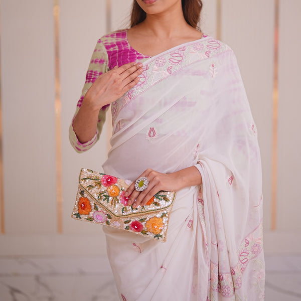 14M Medha Pure Georgette Designer Chikankari Saree