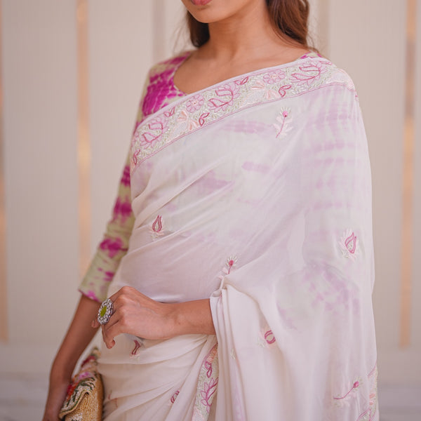 14M Medha Pure Georgette Designer Chikankari Saree