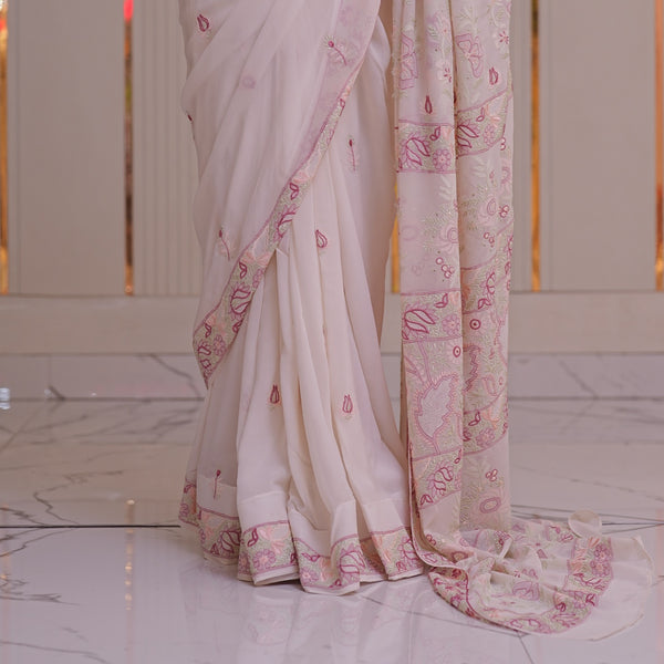 14M Medha Pure Georgette Designer Chikankari Saree