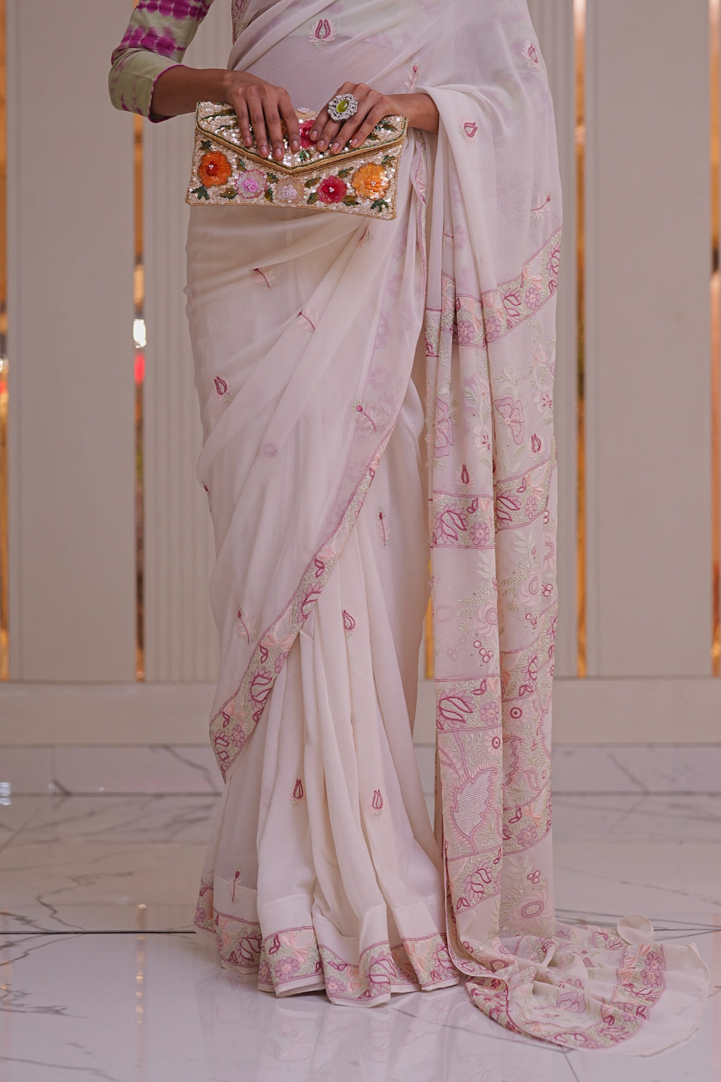 14M Medha Pure Georgette Designer Chikankari Saree
