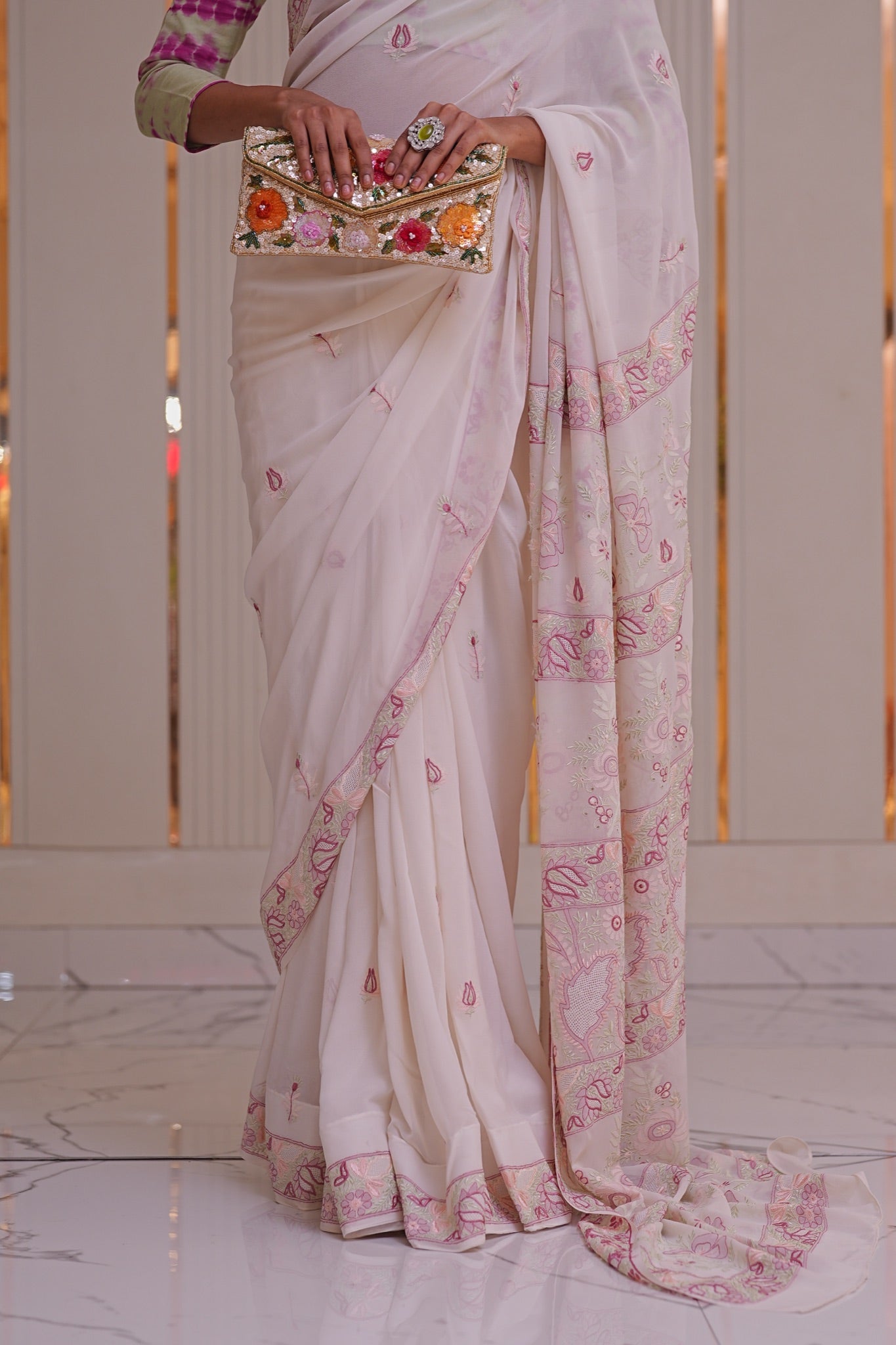14M Medha Pure Georgette Designer Chikankari Saree