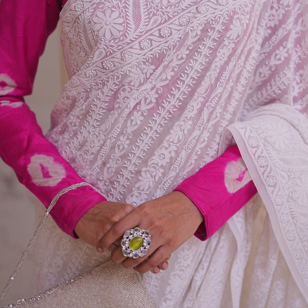 15M Medha Pure Georgette Designer Chikankari Saree