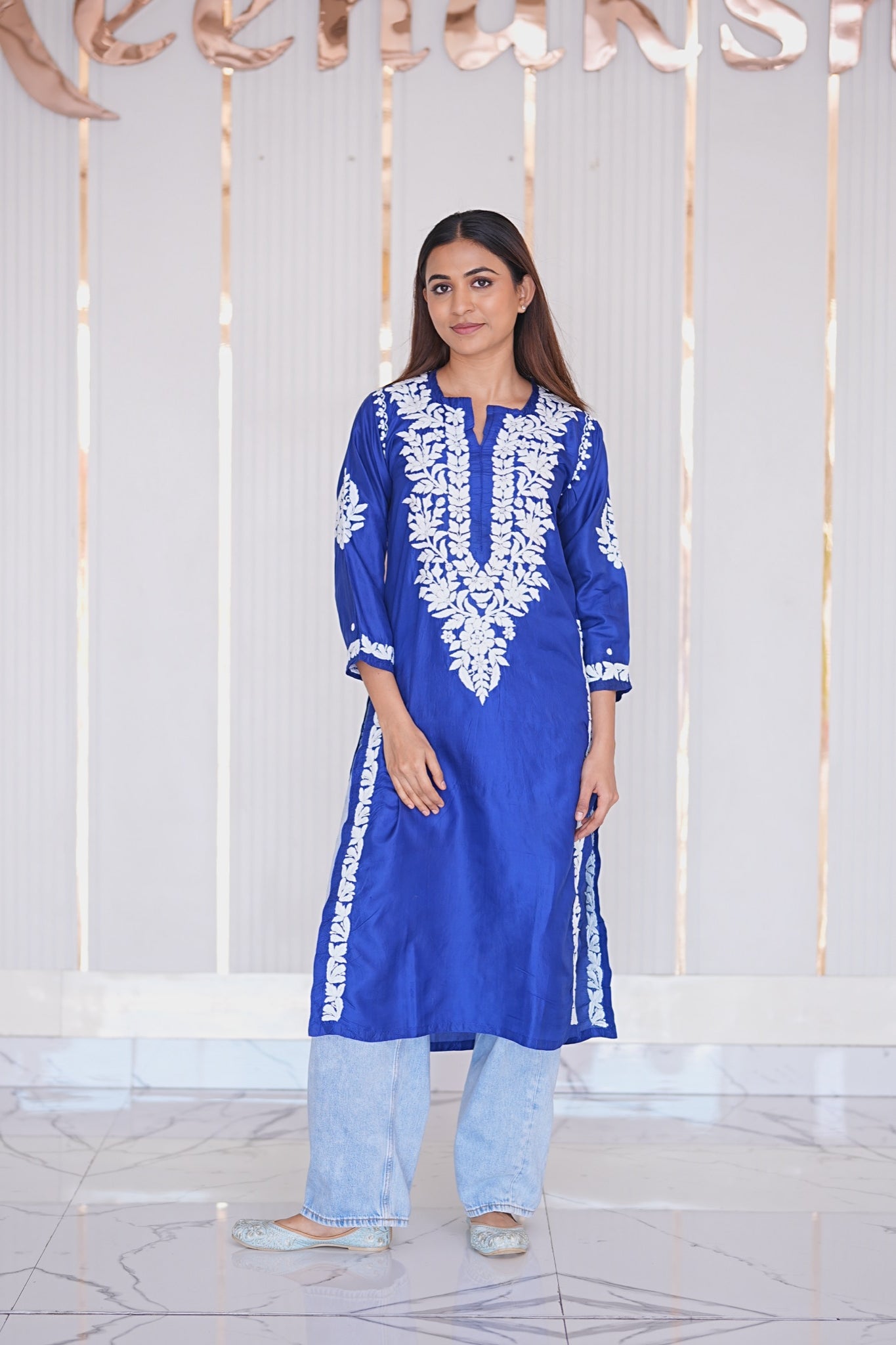 22M Medha Chikankari Long Kurti