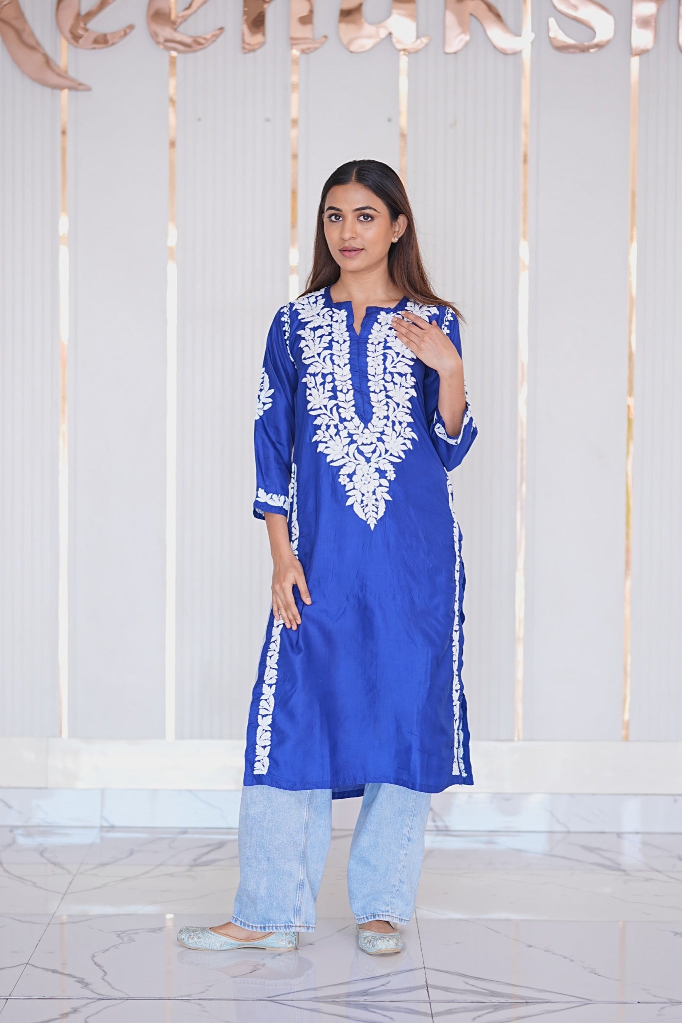 22M Medha Chikankari Long Kurti