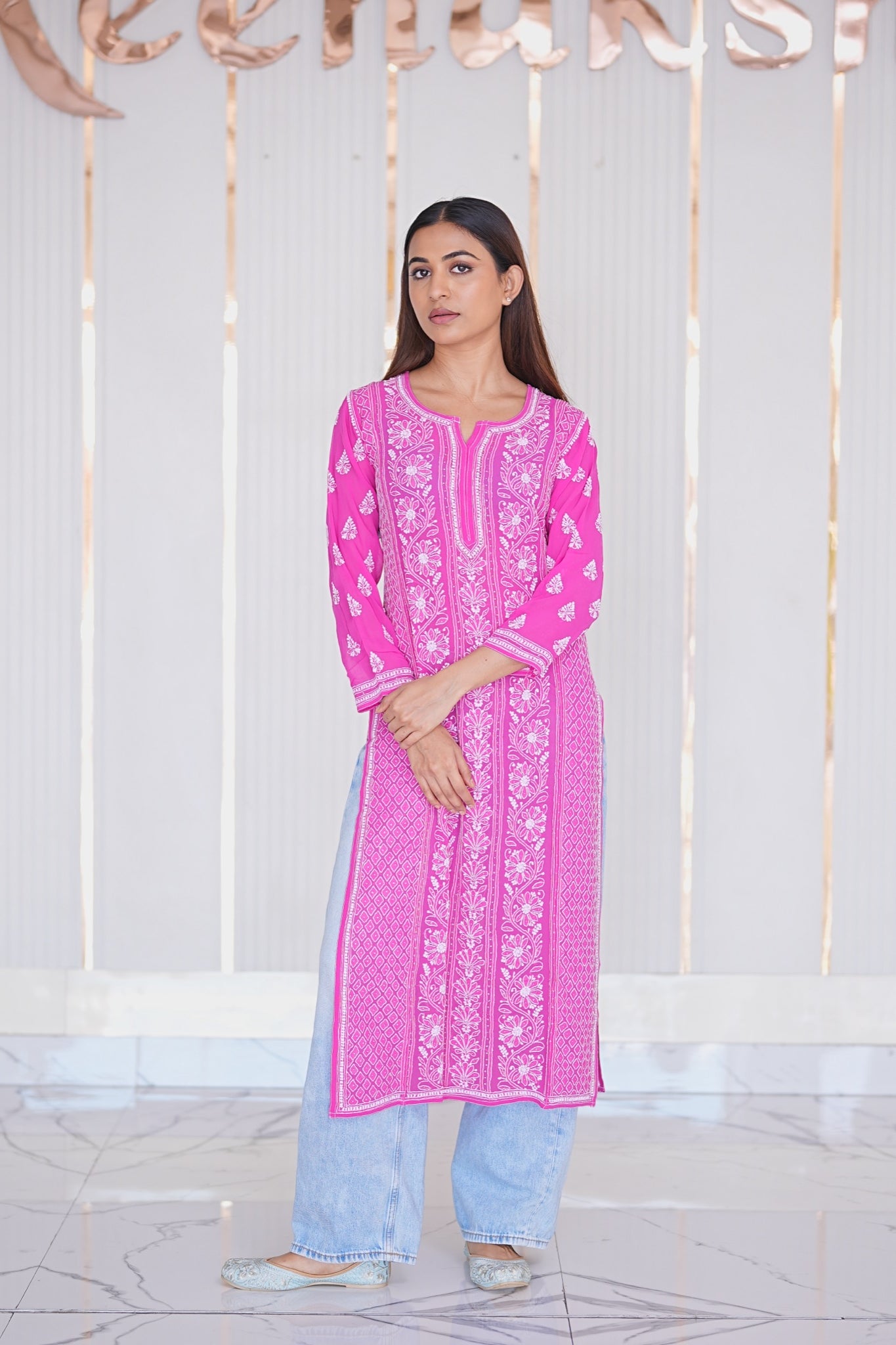 23M Medha Chikankari Long Kurti