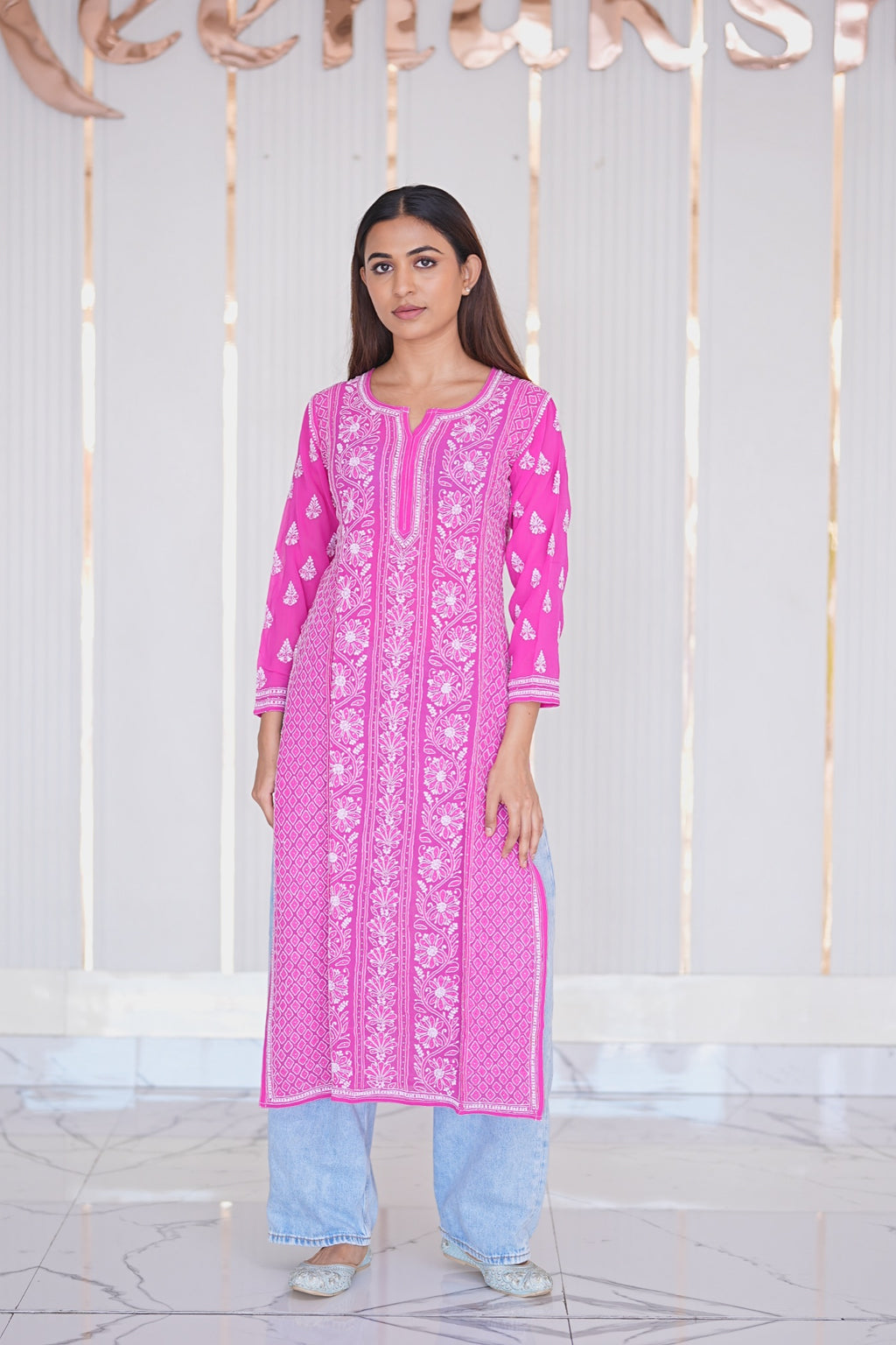 23M Medha Chikankari Long Kurti