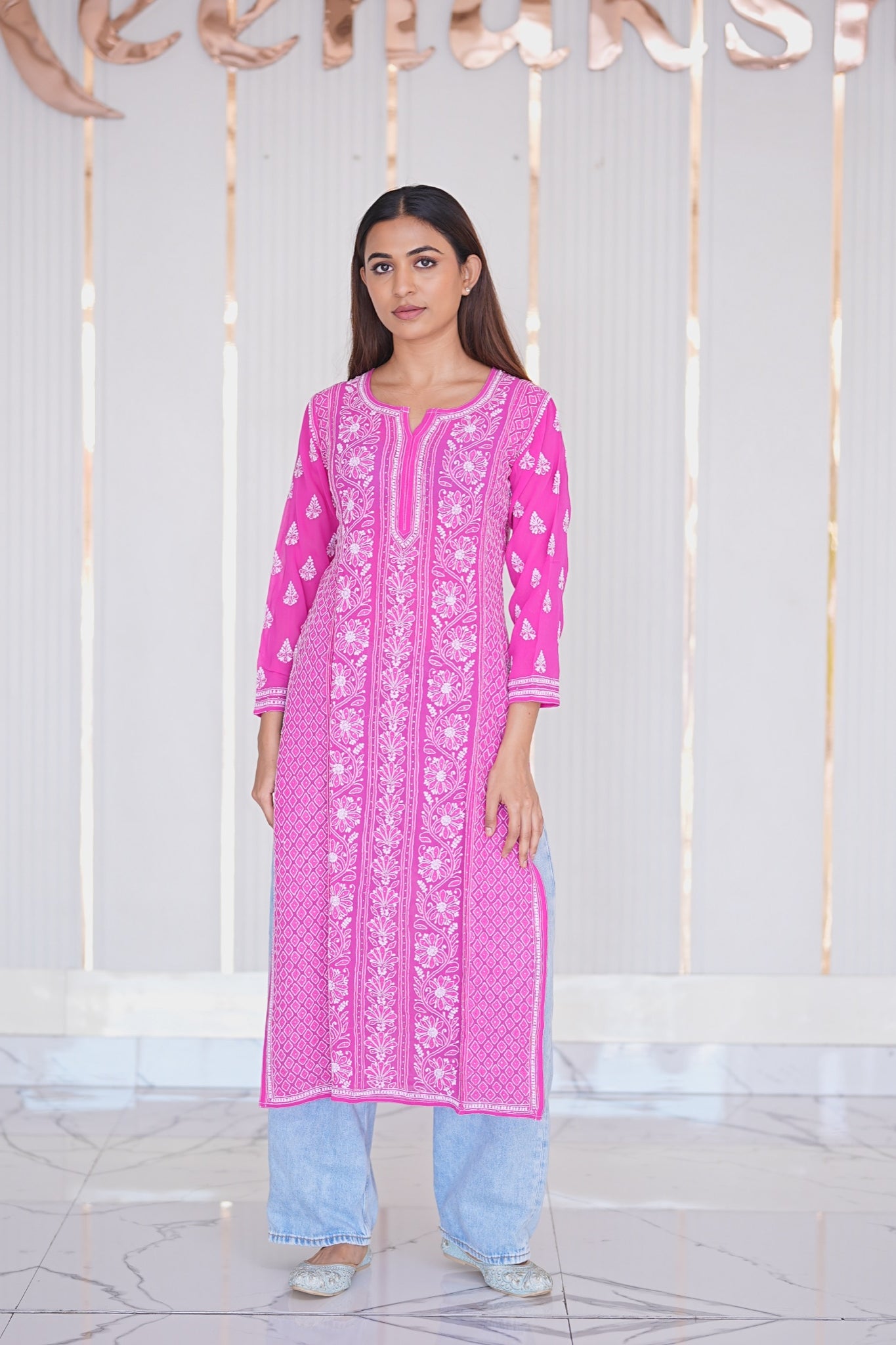 23M Medha Chikankari Long Kurti