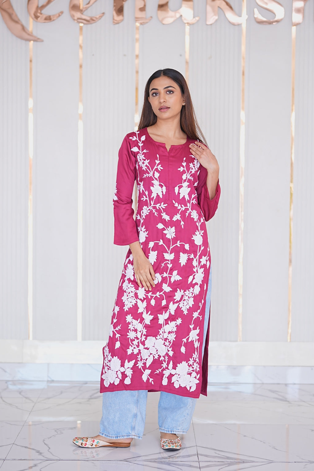 24M Medha Chikankari Long Kurti
