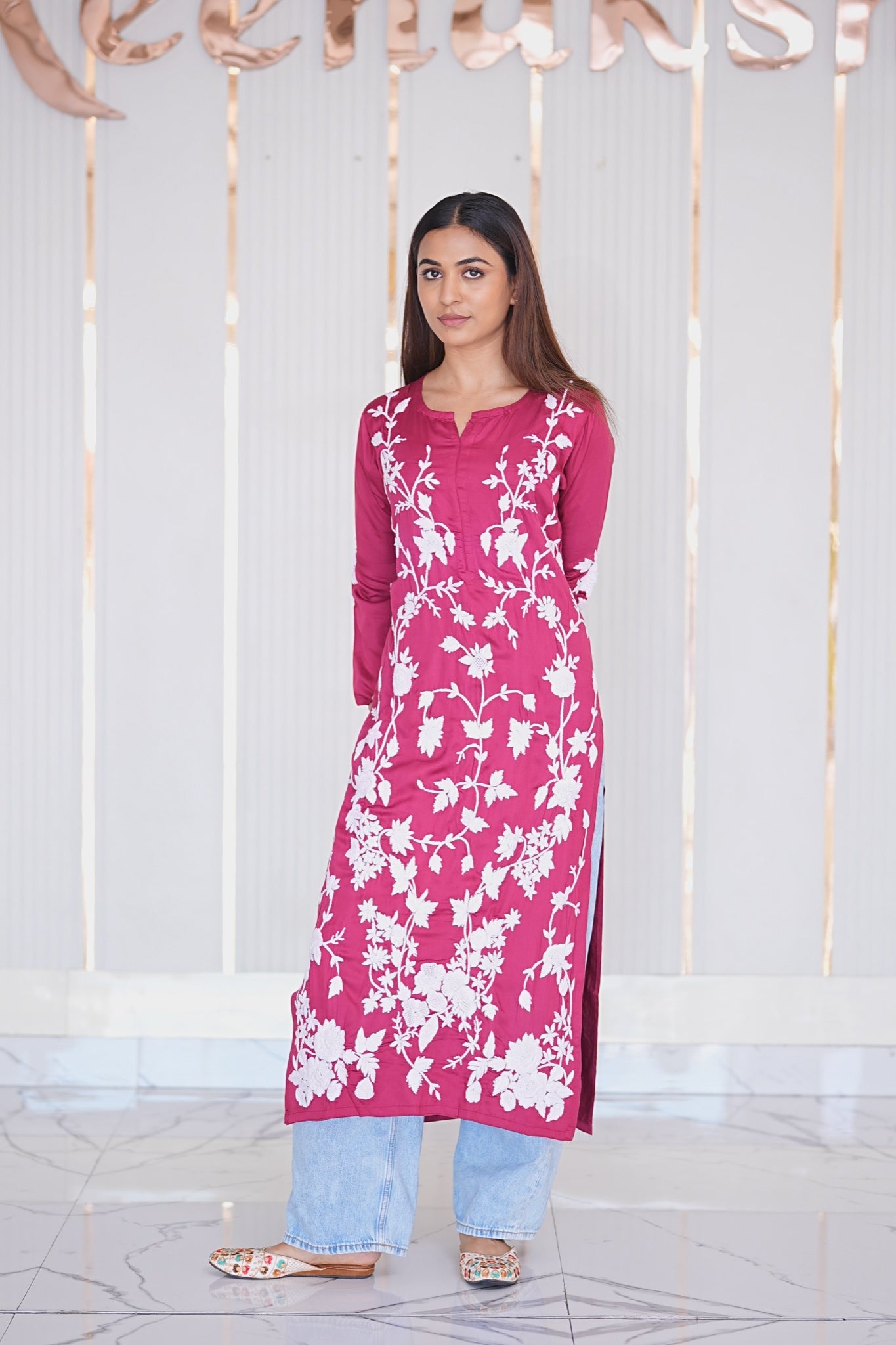 24M Medha Chikankari Long Kurti