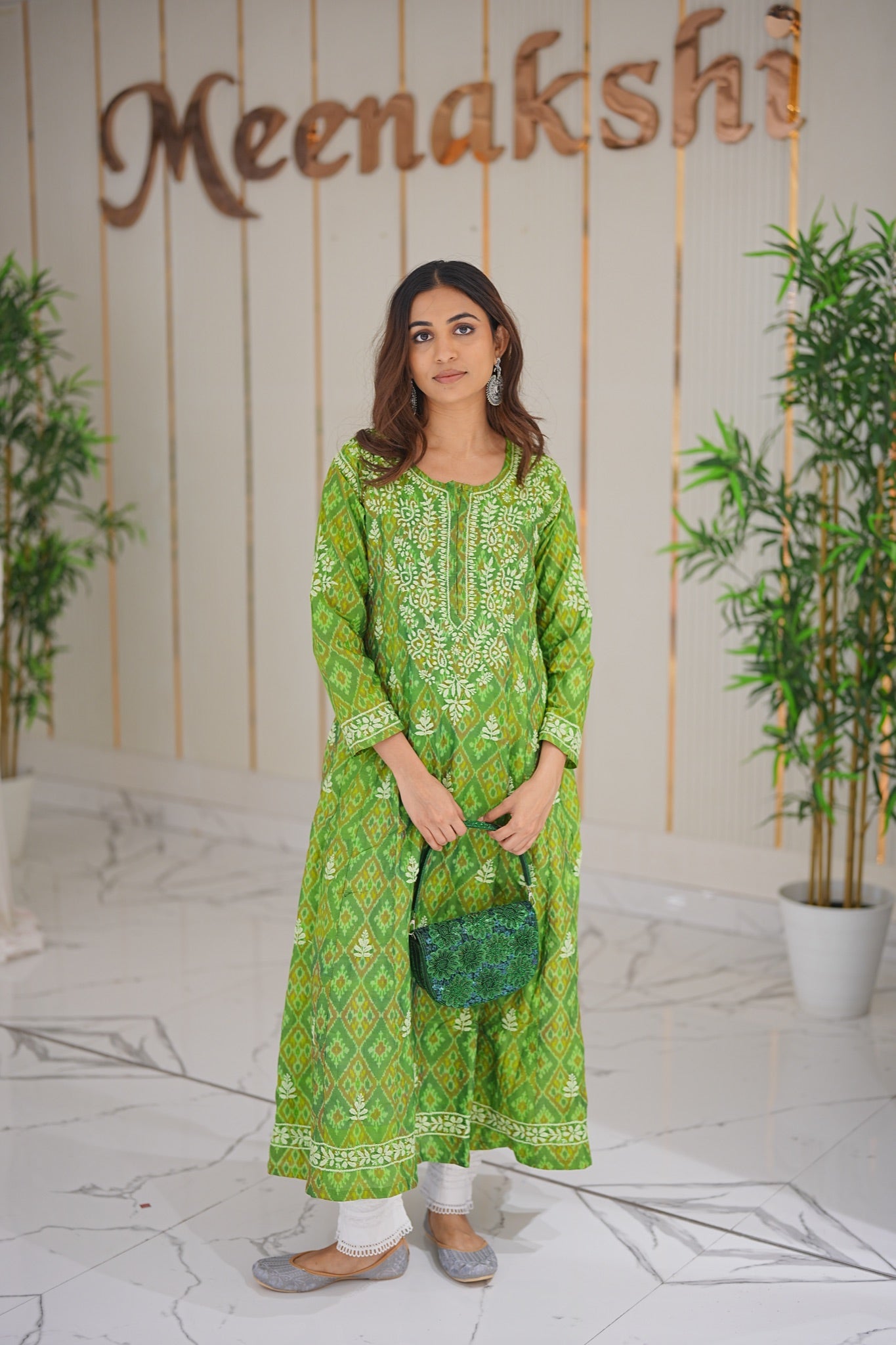 27M Medha Ikkat Print Chikankari Anarkali
