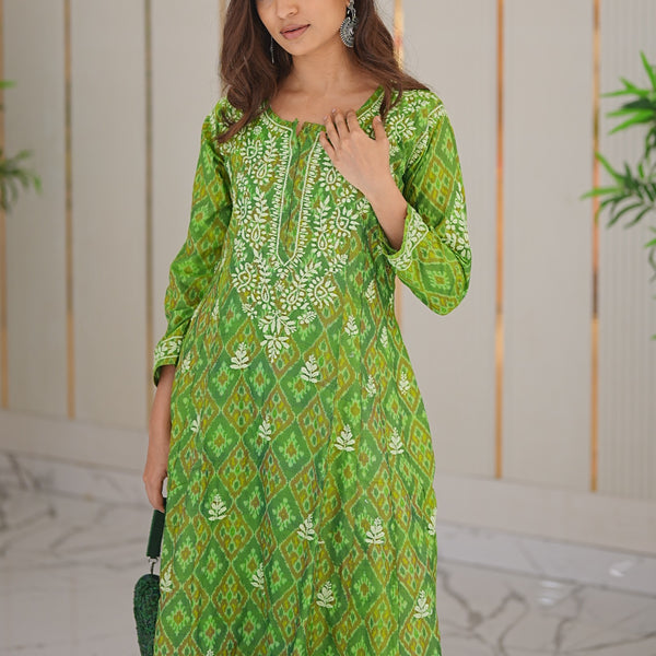 27M Medha Ikkat Print Chikankari Anarkali