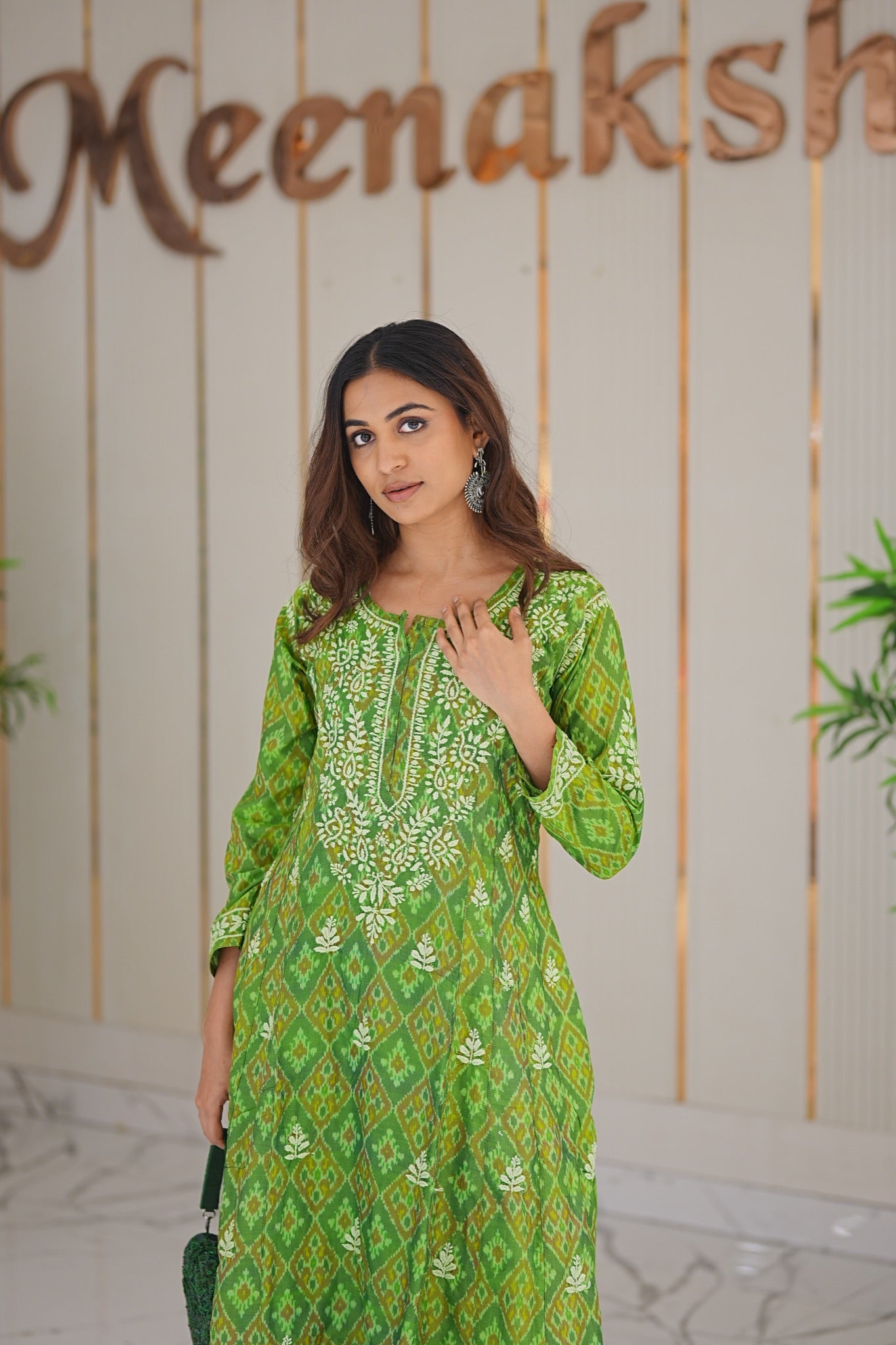 27M Medha Ikkat Print Chikankari Anarkali