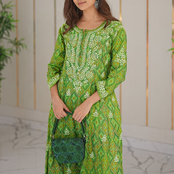 27M Medha Ikkat Print Chikankari Anarkali