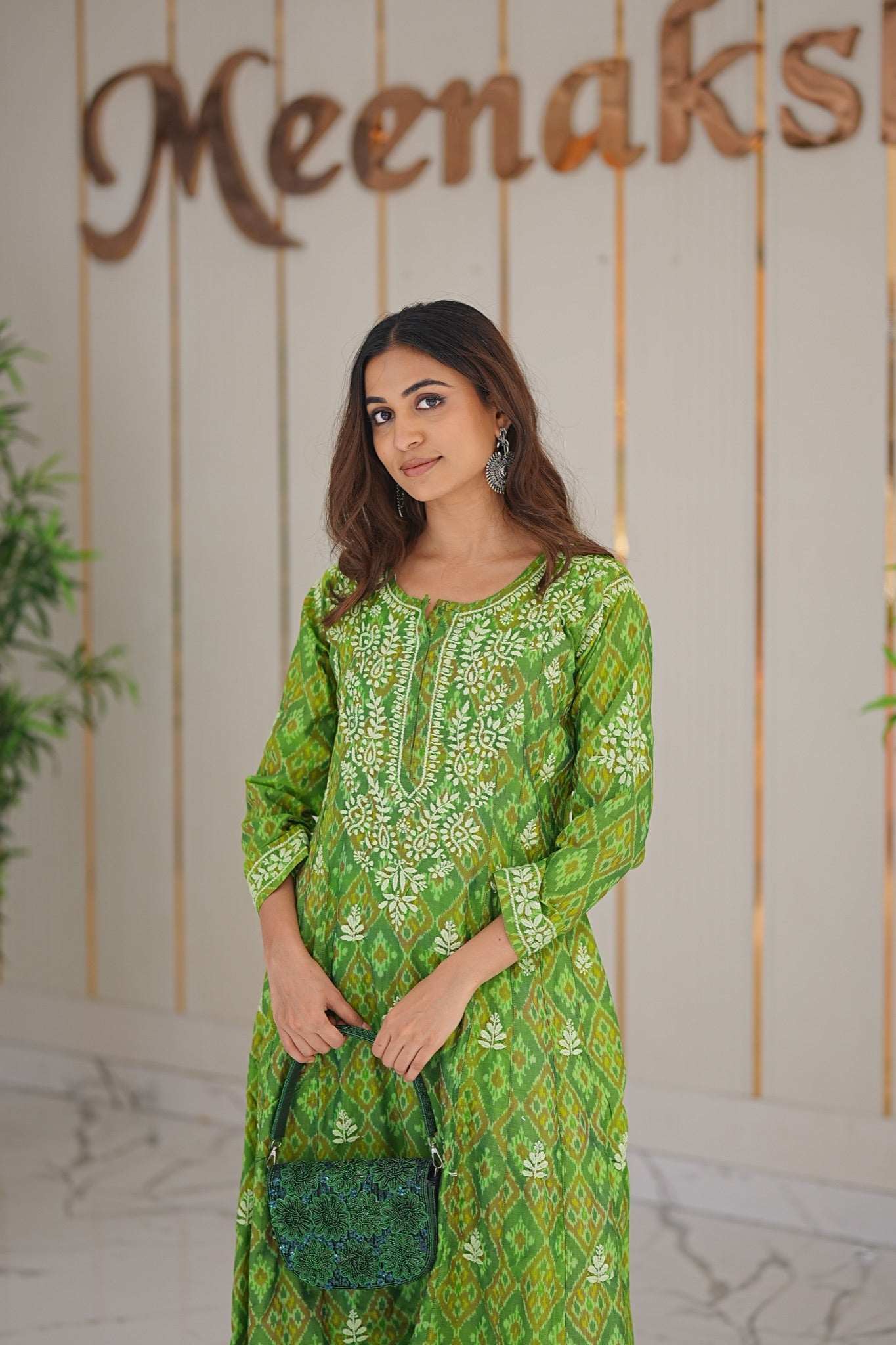 27M Medha Ikkat Print Chikankari Anarkali