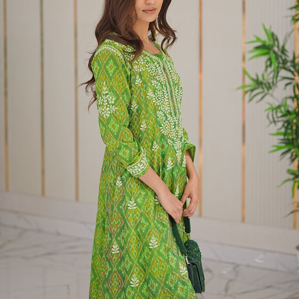 27M Medha Ikkat Print Chikankari Anarkali