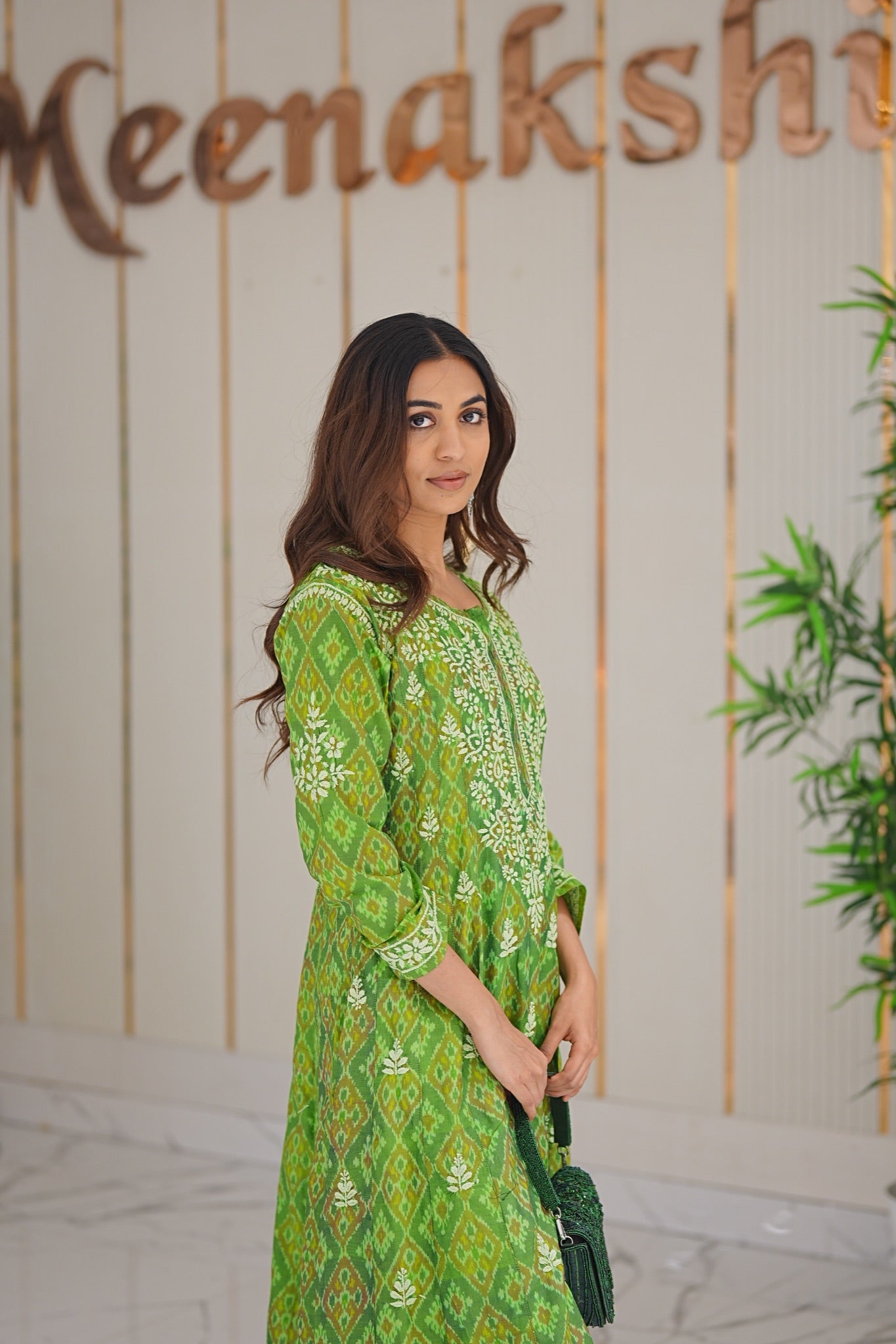27M Medha Ikkat Print Chikankari Anarkali