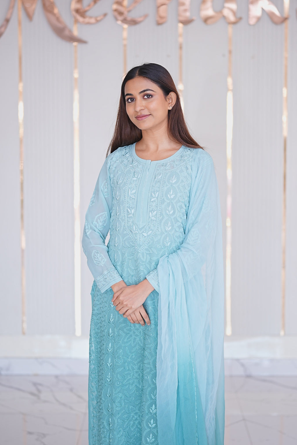 29M Medha Chikankari Kurti Plazo set