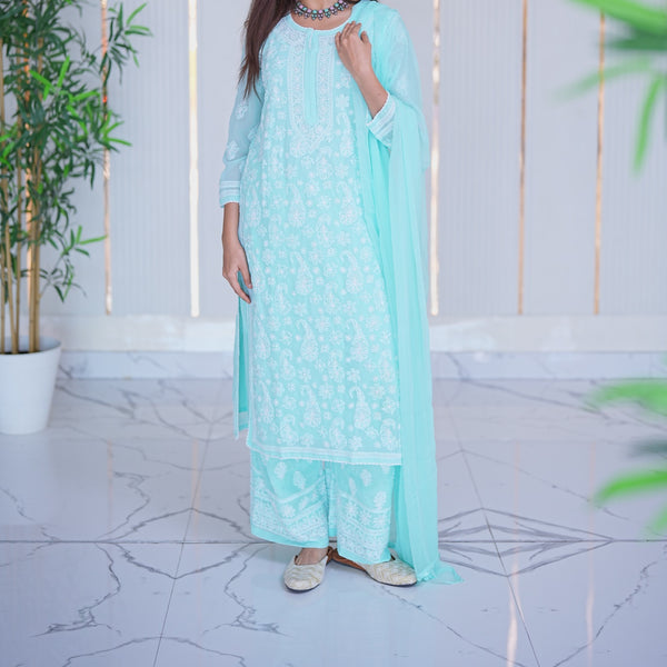 32M Medha Chikankari Kurti Plazo Set