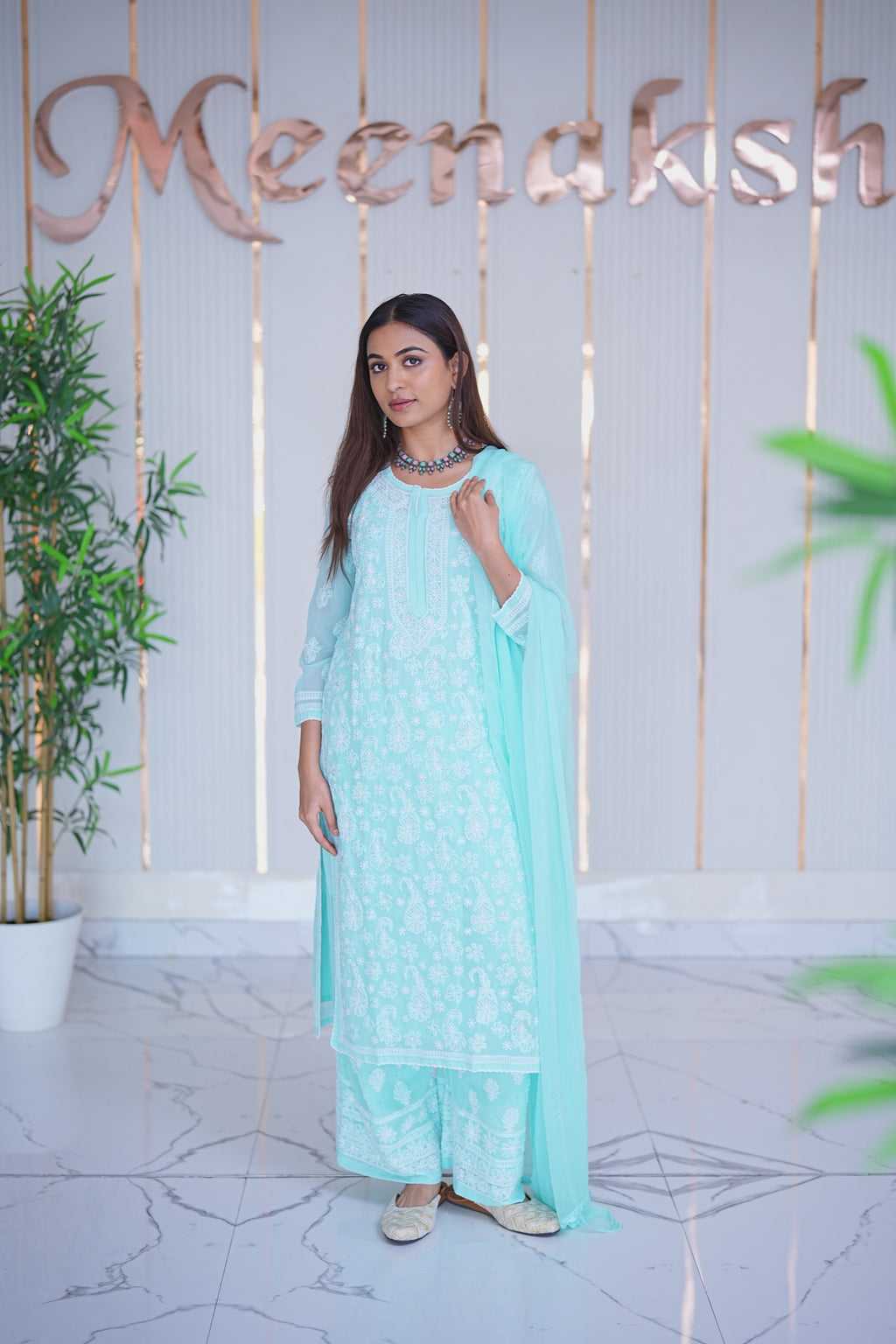 32M Medha Chikankari Kurti Plazo Set