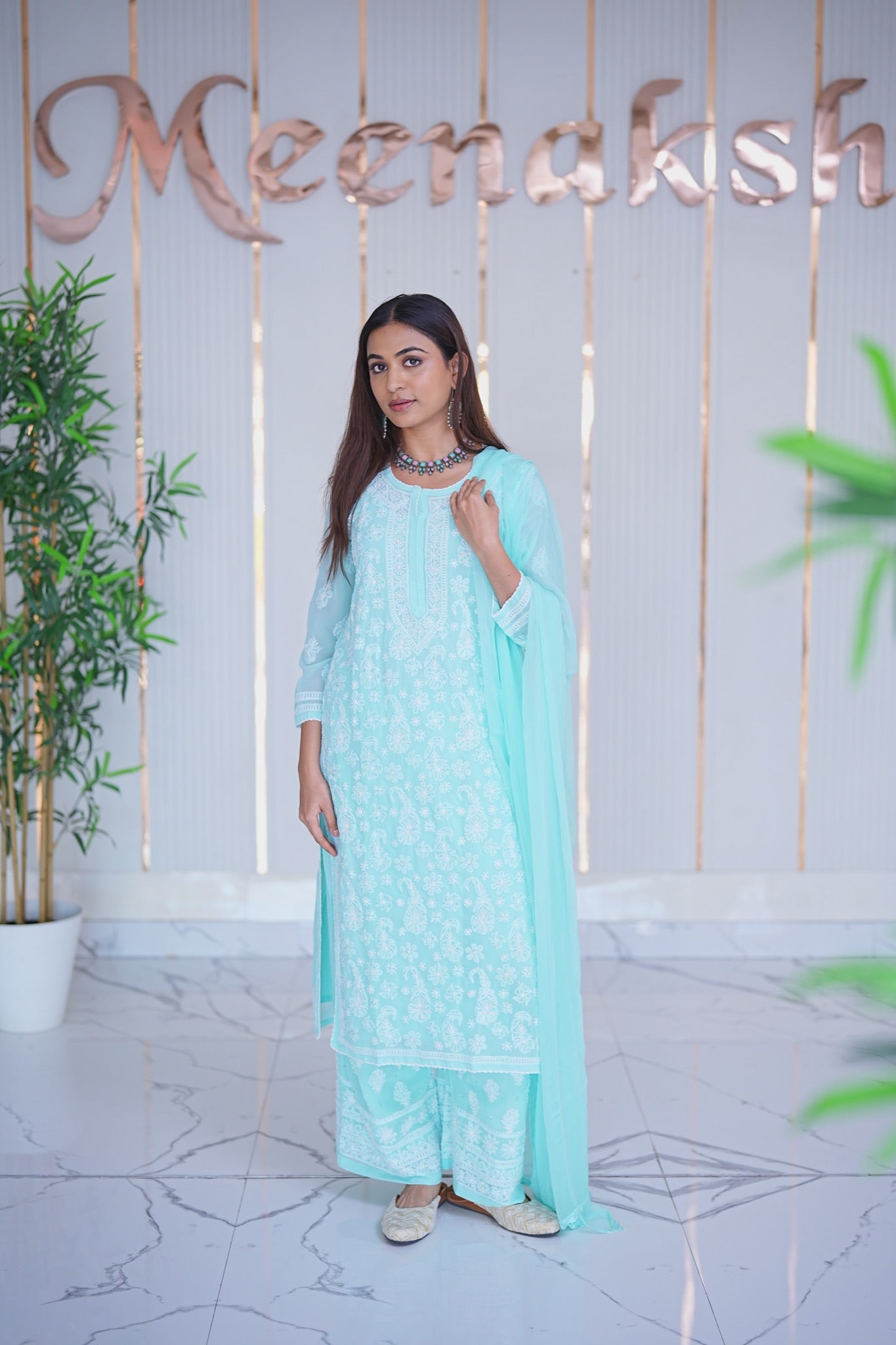 32M Medha Chikankari Kurti Plazo Set