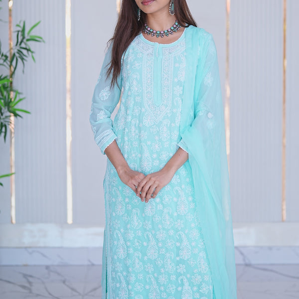 32M Medha Chikankari Kurti Plazo Set