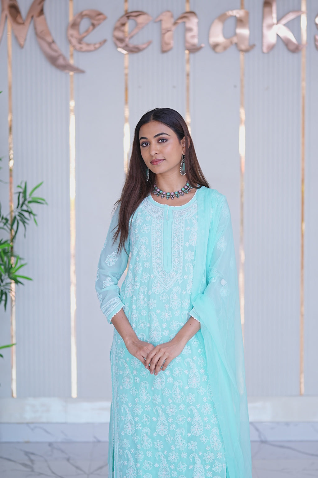 32M Medha Chikankari Kurti Plazo Set