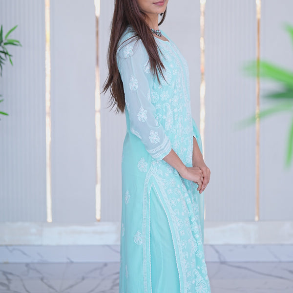 32M Medha Chikankari Kurti Plazo Set