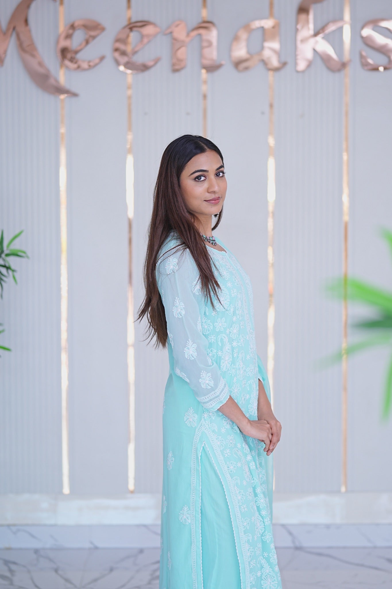 32M Medha Chikankari Kurti Plazo Set