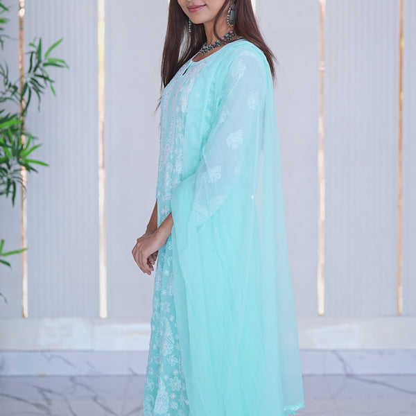 32M Medha Chikankari Kurti Plazo Set