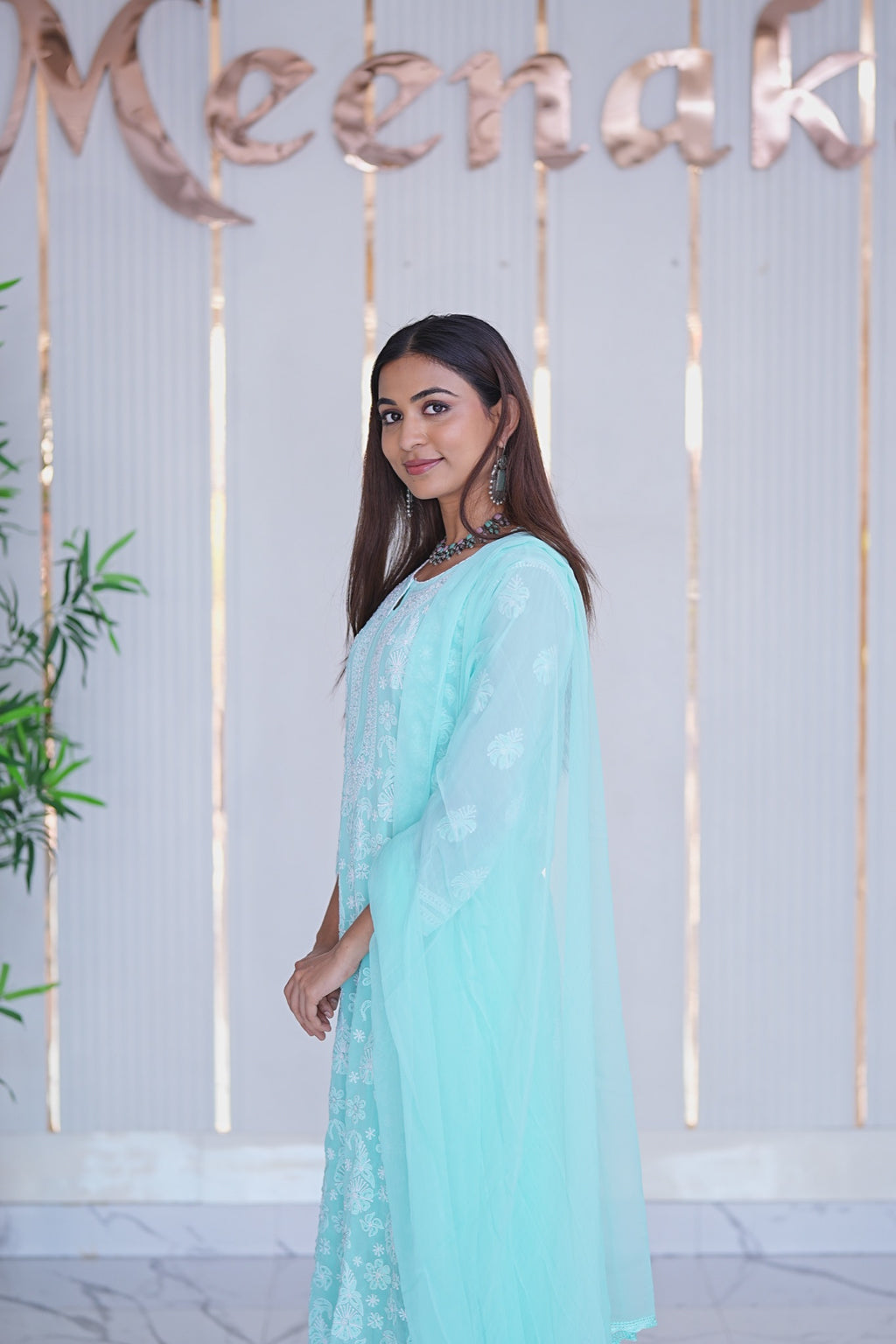 32M Medha Chikankari Kurti Plazo Set