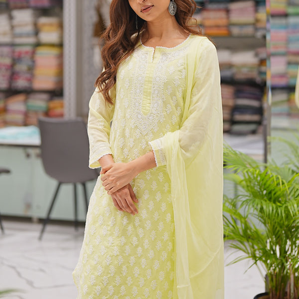 33M Medha Chikankari Kurti Pant Set