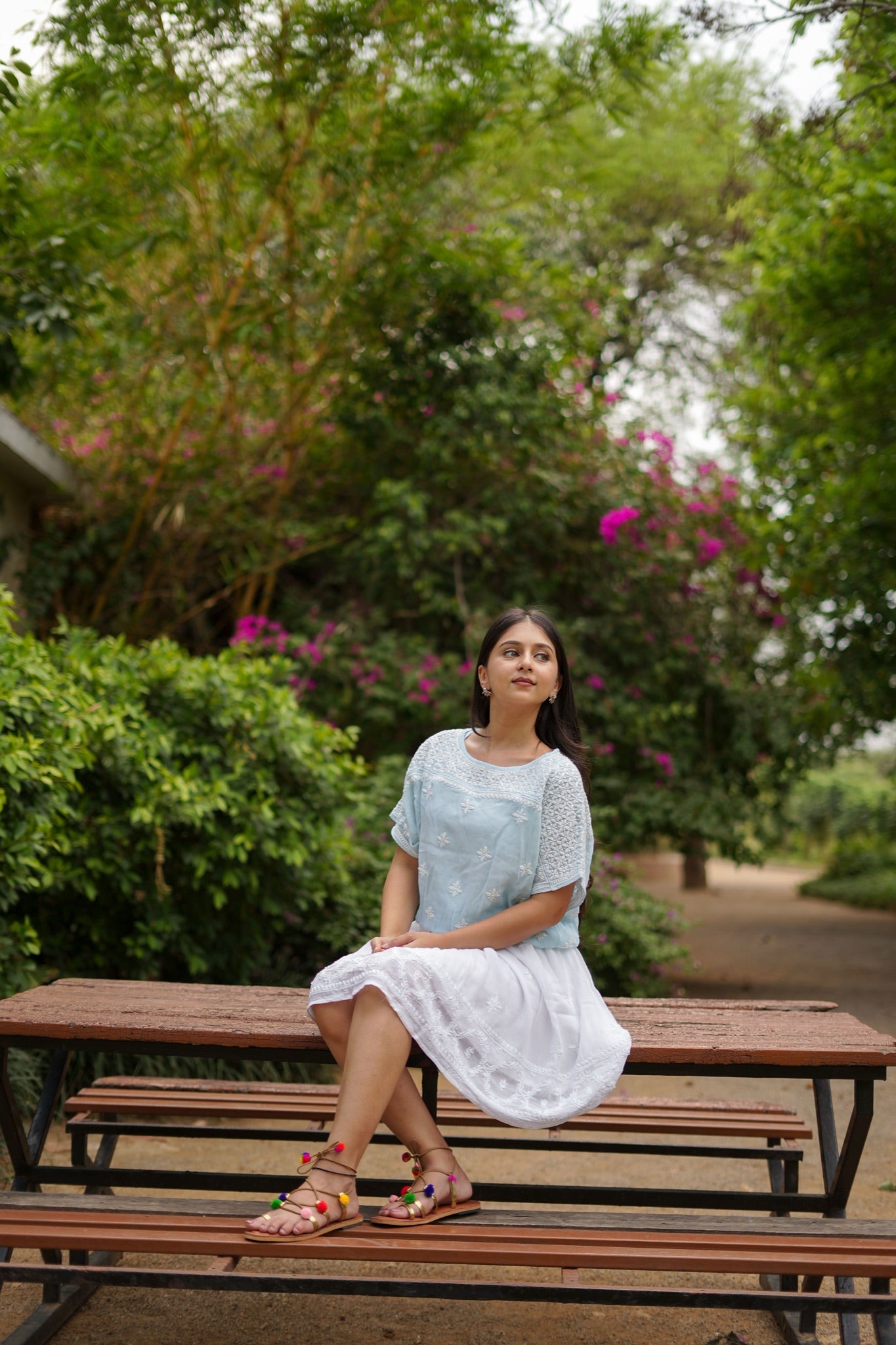 10SJ Jabili Chikankari Crop Top Skirt Set