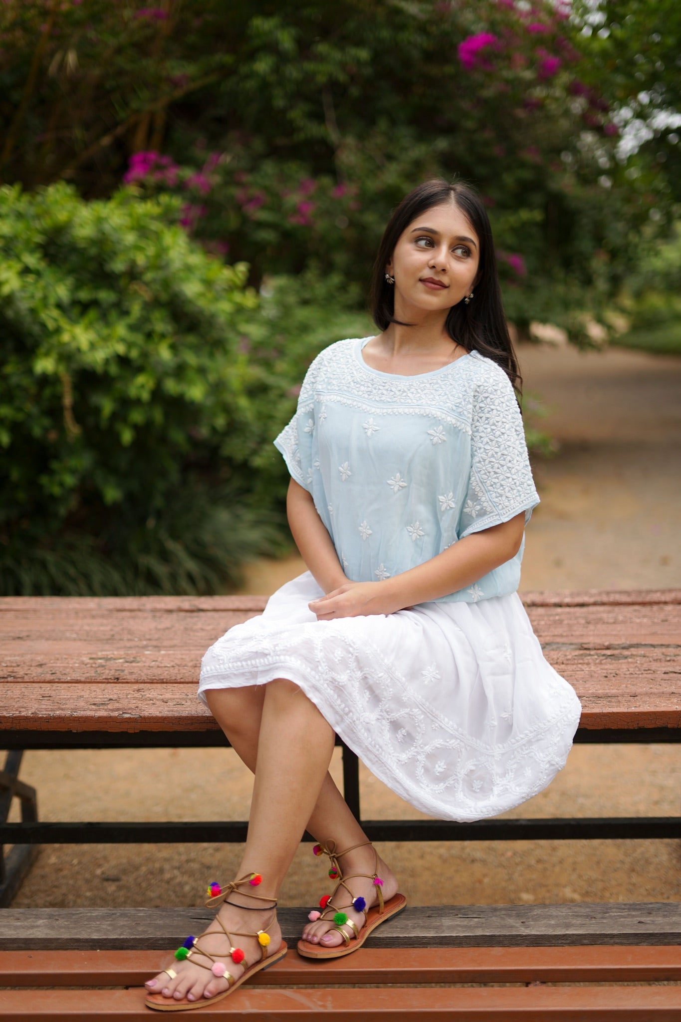 10SJ Jabili Chikankari Crop Top Skirt Set