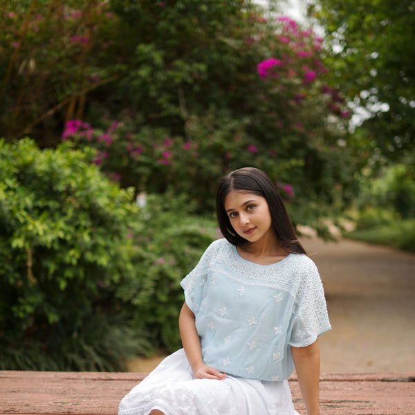 10SJ Jabili Chikankari Crop Top Skirt Set