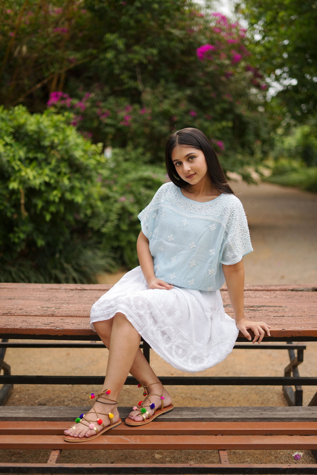 10SJ Jabili Chikankari Crop Top Skirt Set