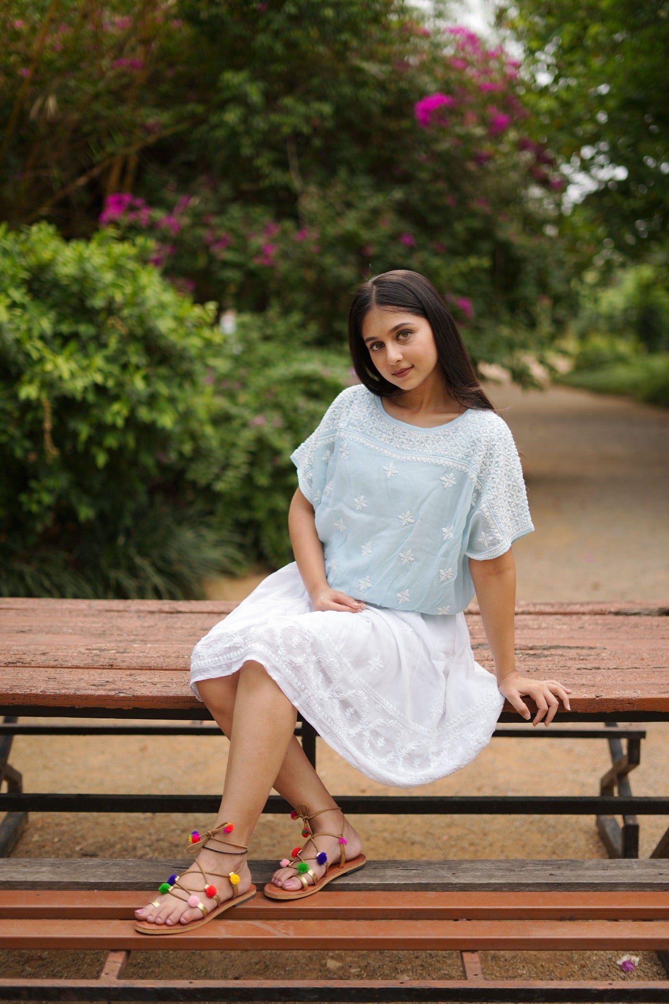 10SJ Jabili Chikankari Crop Top Skirt Set