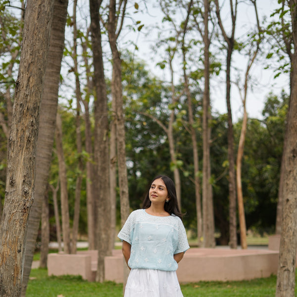 10SJ Jabili Chikankari Crop Top Skirt Set
